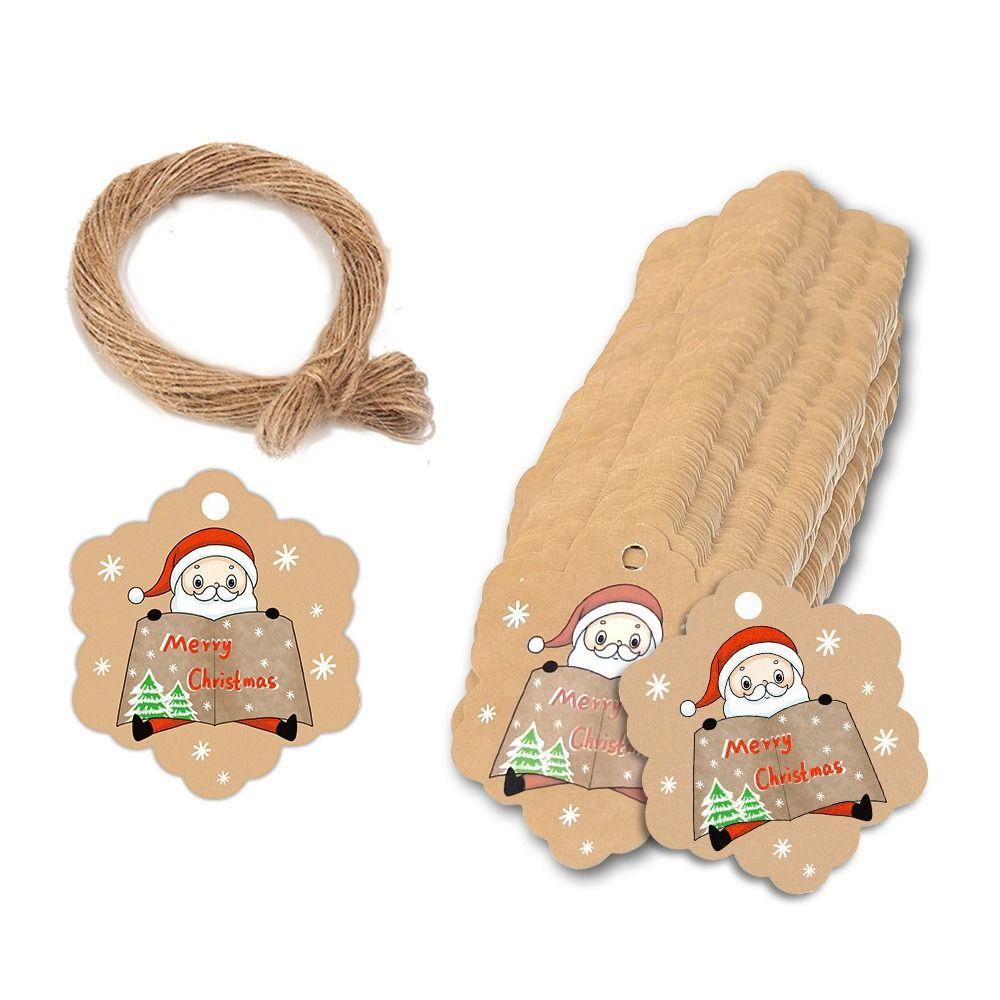 Hang Cards Merry Christmas Tags Xmas Tree Snowflake Wrapping Hanging Labels Santa Claus Snowman