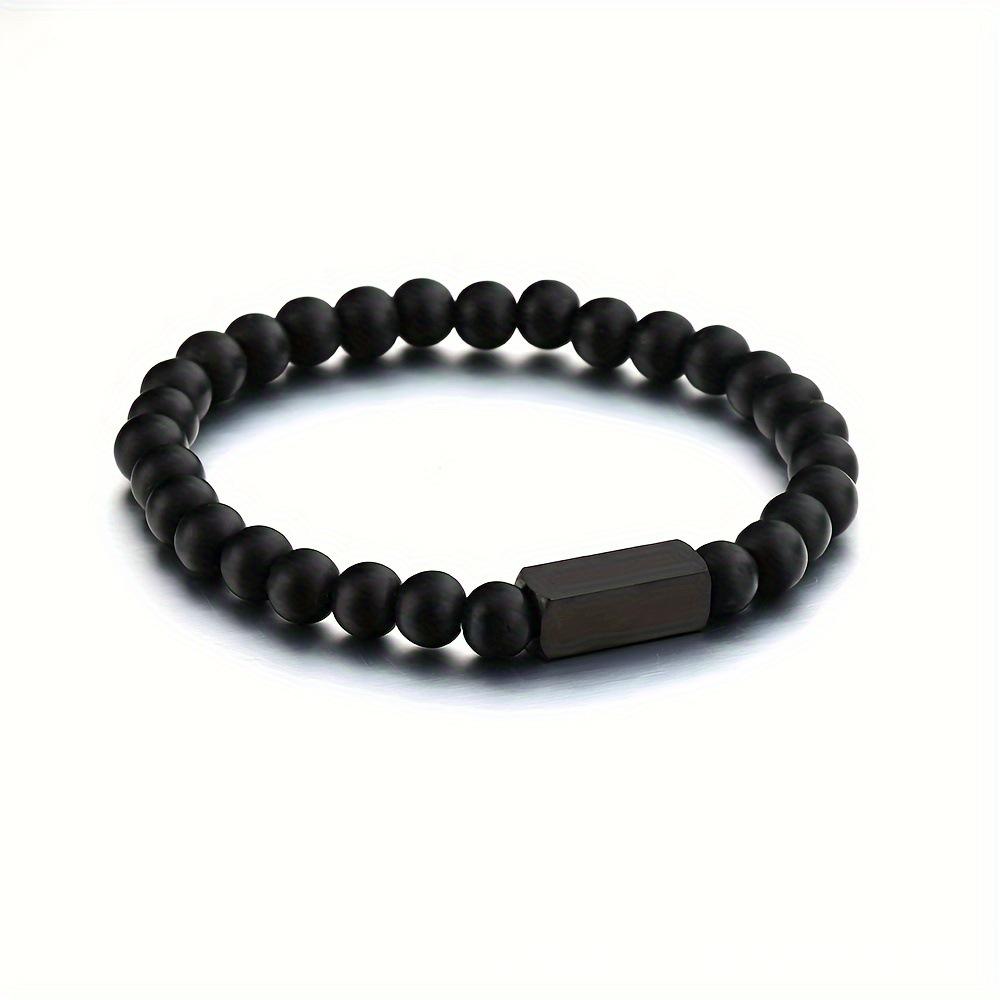 Grawerowana bransoletka z matowych koralików 6 mm z białym turkusem - Stal nierdzewna, Idealna dla par.