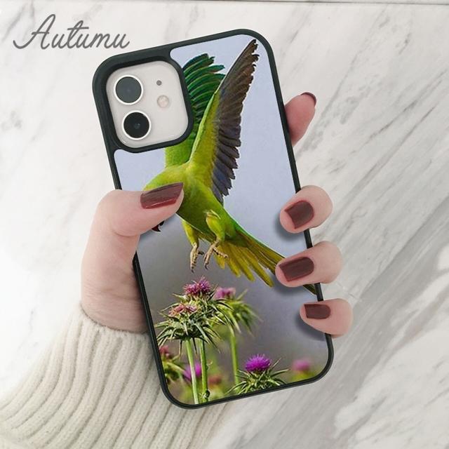 Rainbow Flower Bird Ringneck Parrot Phone Case for iPhone 11 12 13 14 Pro Max mini XR XS SE 2020 7 8 Plus Samsung S21 S22 Cover