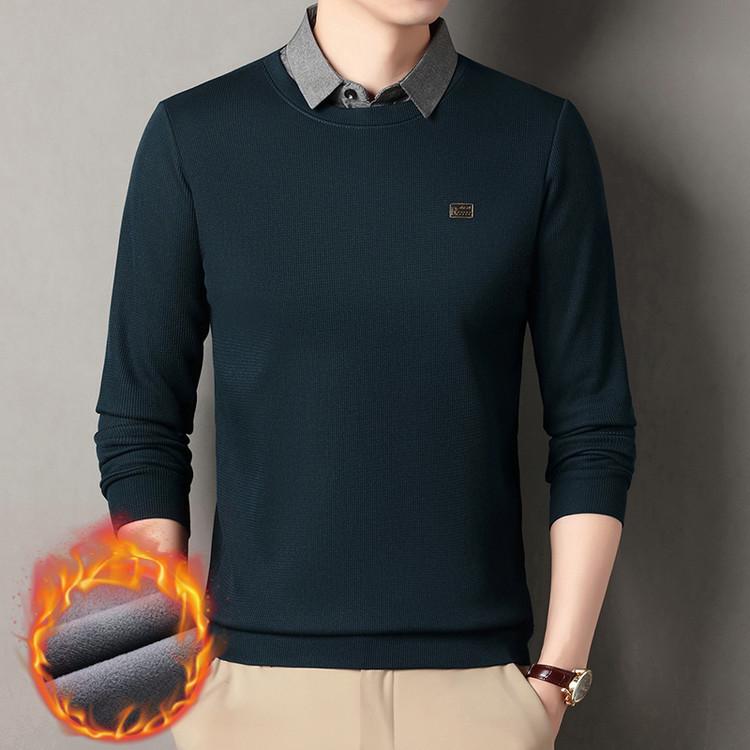

Men’s Business Casual Two-in-One Polo Shirt - Velvet Lined, Warm, Autumn/Winter M світло-синій колір