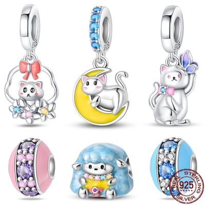 Copper Creative Small Animal Moon Cat Pendant Jewelry Fit Pan Chic Bracelet DIY Style Charm For Women Jewelry Fashion Gift