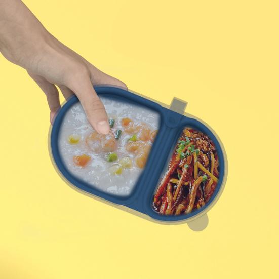 Silicone Microwave Lunch Box with Divided Compartments Foldable Bento Box for Office Travel Food-Grade Leak-Proof BPA-Free Meal Prep Container