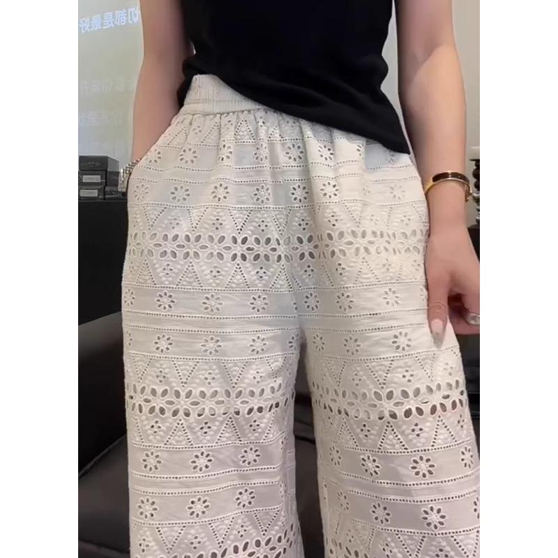 Summer 2025 Women's Lace Hollow Wide-Leg High-Waist Draping Pants - Ice Silk Cool & Casual Petite Fit