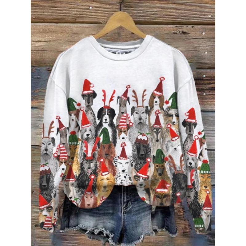 Rundhals 3D Katze Bedrucktes Oberteil Lässige Langarm Damen T-Shirts - Weicher Mitteldehnbarer Polyesterstoff Frühling und Herbst Relaxed Fit Kleidung