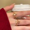 18K Gold-Plated Rhombus Flower Ring - Festive Red New Year Jewelry