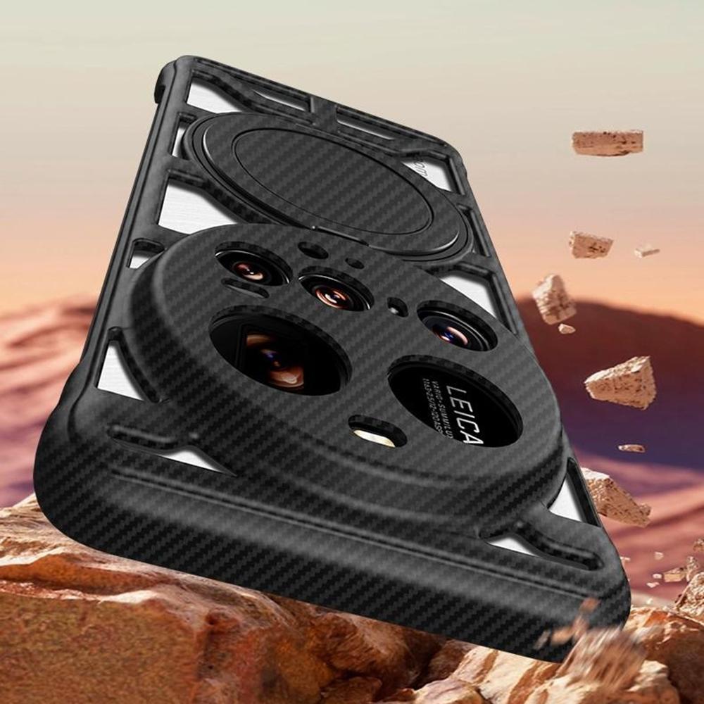For Xiaomi 15 Ultra Case with Kickstand Heat Dissipation Hard PC Phone Back Cover Carbon Fiber Texture