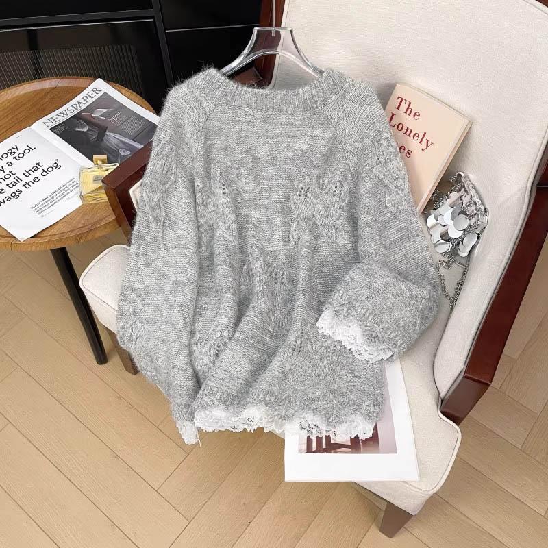 Pullover für Damen Herbst Winter Verdickt Warm Gestrickt Dehnbar Langarm Oversize Oberteile