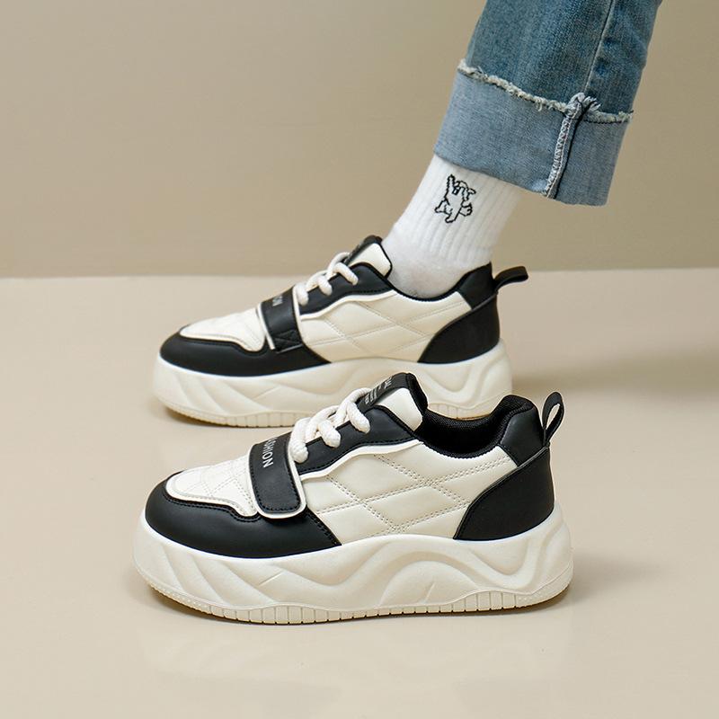 Zapatillas de deporte gruesas con plataforma informal para mujer, zapatillas ligeras para correr, zapatillas de deporte transpirables de cuero PU para caminar, zapatos deportivos de tenis con cordones para mujer