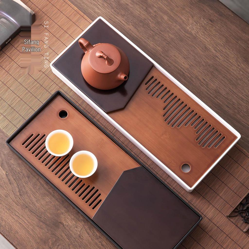 Bamboo Wood Tea Tray with Water Drainage - Light Luxury Rectangular Gongfu Tea Table