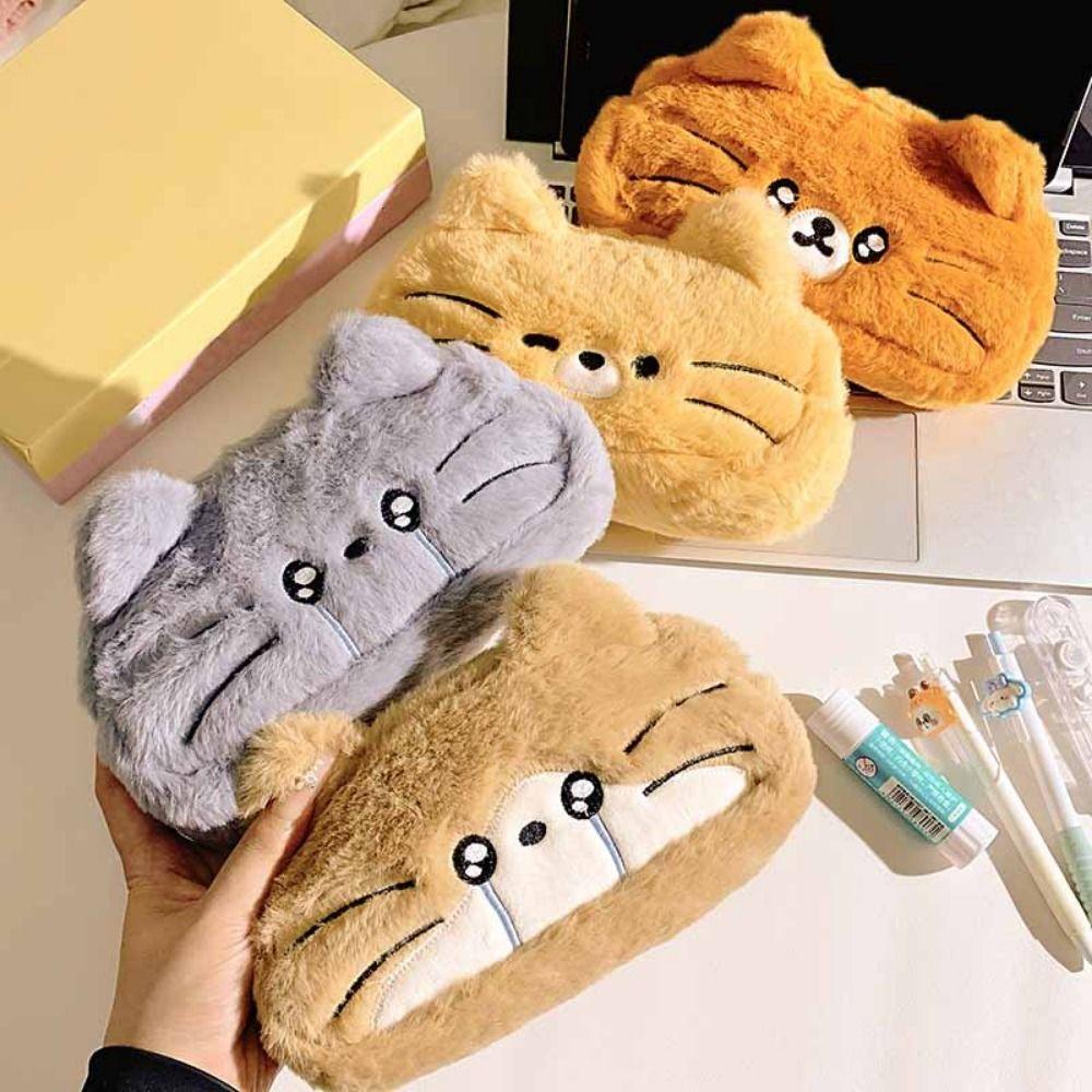 Funny Cat Plush Cat Pencil Case Kawaii Stationery Storage Bag Trendy Cat Pencil Pouch  Student Use