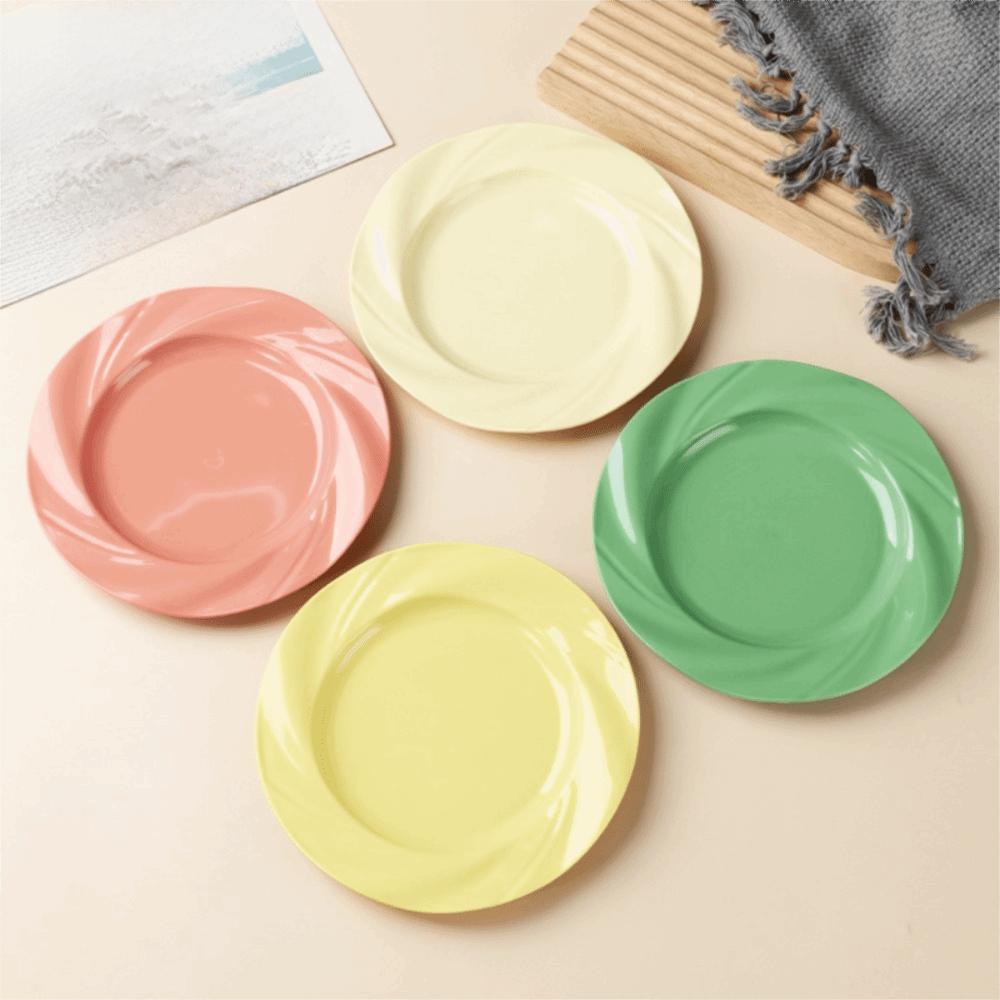 4PCS Decorative Light Luxury Round Plate Ceramic-look Salad Dish Dinning Plate  Home