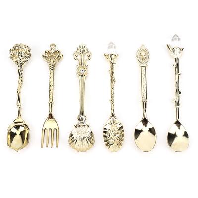 6Pcs Set Innovative Vintage Retro Zinc Alloy Spoons Fork Set Cutlery Kitchen Accessory