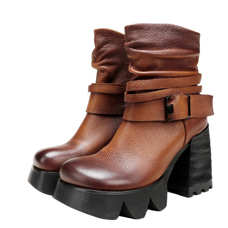 Fashion GKTINOO 2025 New Autumn Winter Thick Heel Ankle Boots Women Warm Boots Shoes Handmade Genuine Leather Zipper Retro Boots 34-41