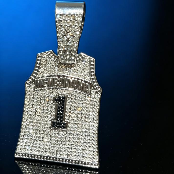 Trendy Alloy Full Diamond Digital Jersey Cuban Chain Street Rap Personality Hip Hop Style Men'S Necklace