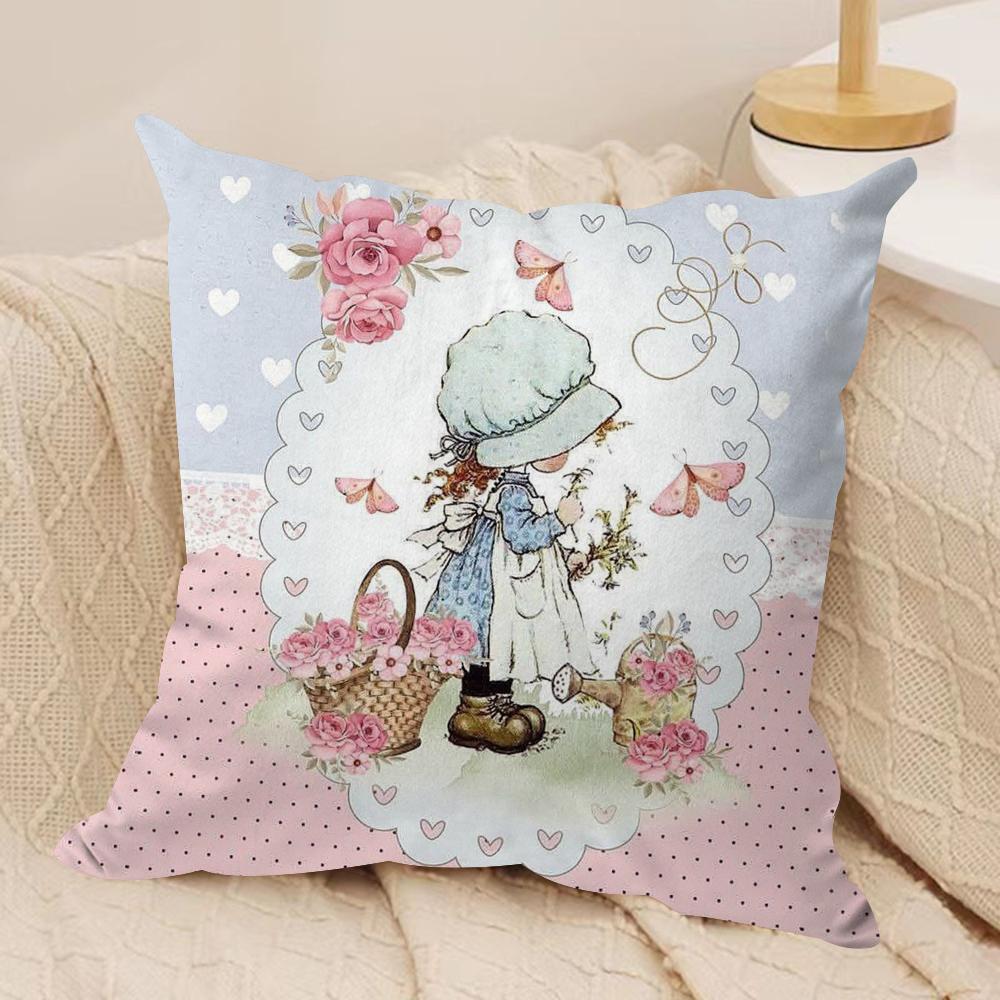 Sweet Anime S-sarah Kay Cushion Cover Silky Short Plush Double-Sided Printed Pillow Case for Sofa All Seasons Home Decor Gift