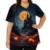 Women's V Neck Short Sleeve Work Shirt with Side Slits and Pockets Halloween Themed Printed Top Suitable for Casual and Professional Wear