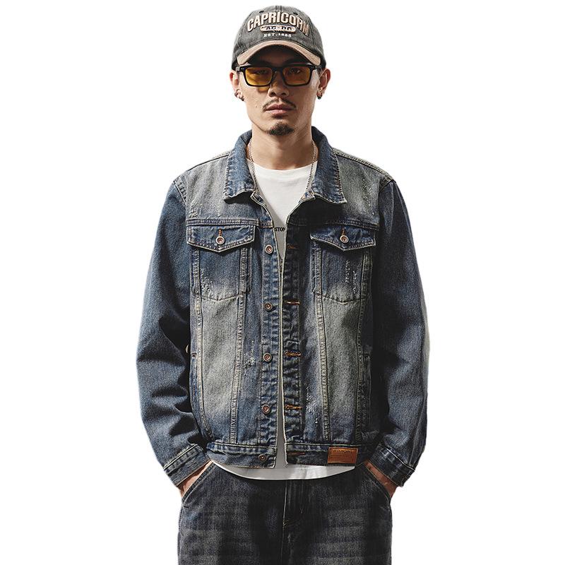 Xintang Men's 2025 American Retro Denim Motorcycle Jacket - High Street Rogue Style Streetwear