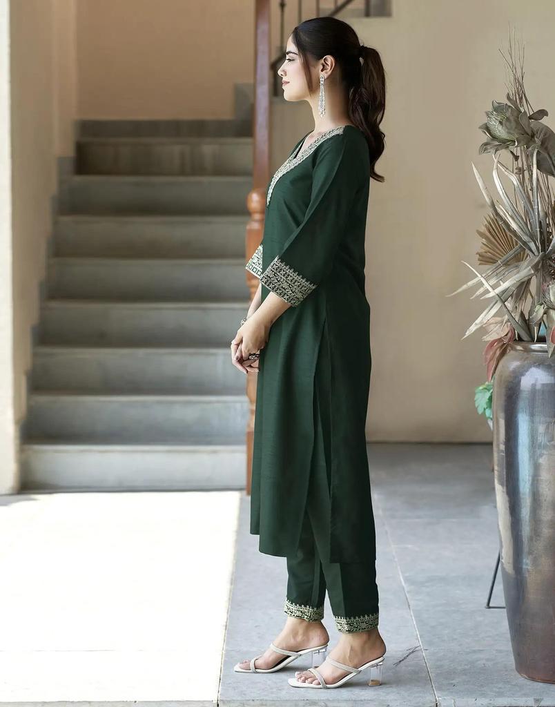 Women Designer Party Wear Silk Blend Salwar Suit Indian Bollywood Top Tunic Kurta Pant Dupatta