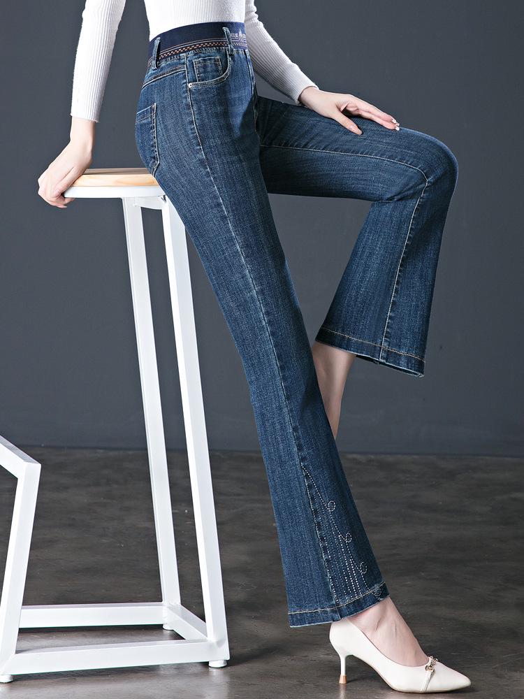 Autumn Rhinestone Flare Jeans: Women's High-Waisted Micro Flare Pants for Middle-Aged and Elderly Mothers