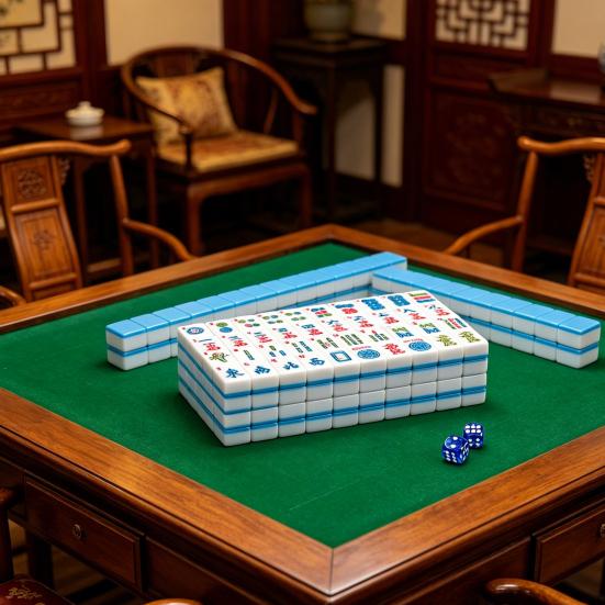 166 Piezas Mini Americano 30MM con 2 Dados de Fichas de Mahjong Mahjong Grabado de 4 Capas