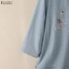 ZANZEA Women Embroidery Print Casual Round Neck Long Sleeve Blouse
