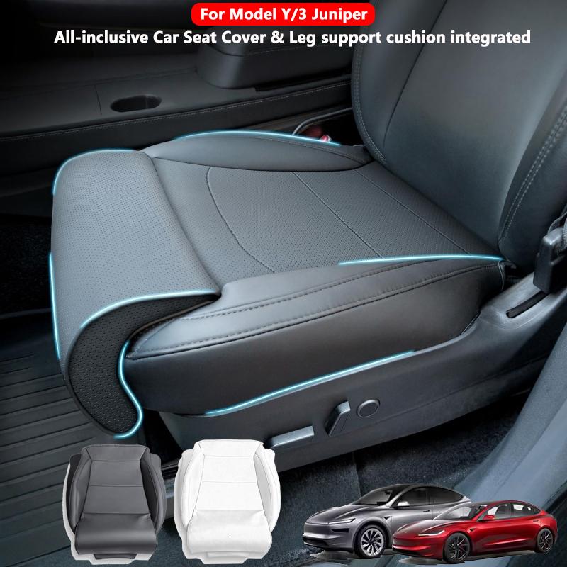All-inclusive Autositzbezug für Tesla Model Y Juniper/Model 3 Highland PU-Leder Autositzpolster und Verlängerung Beinpolster