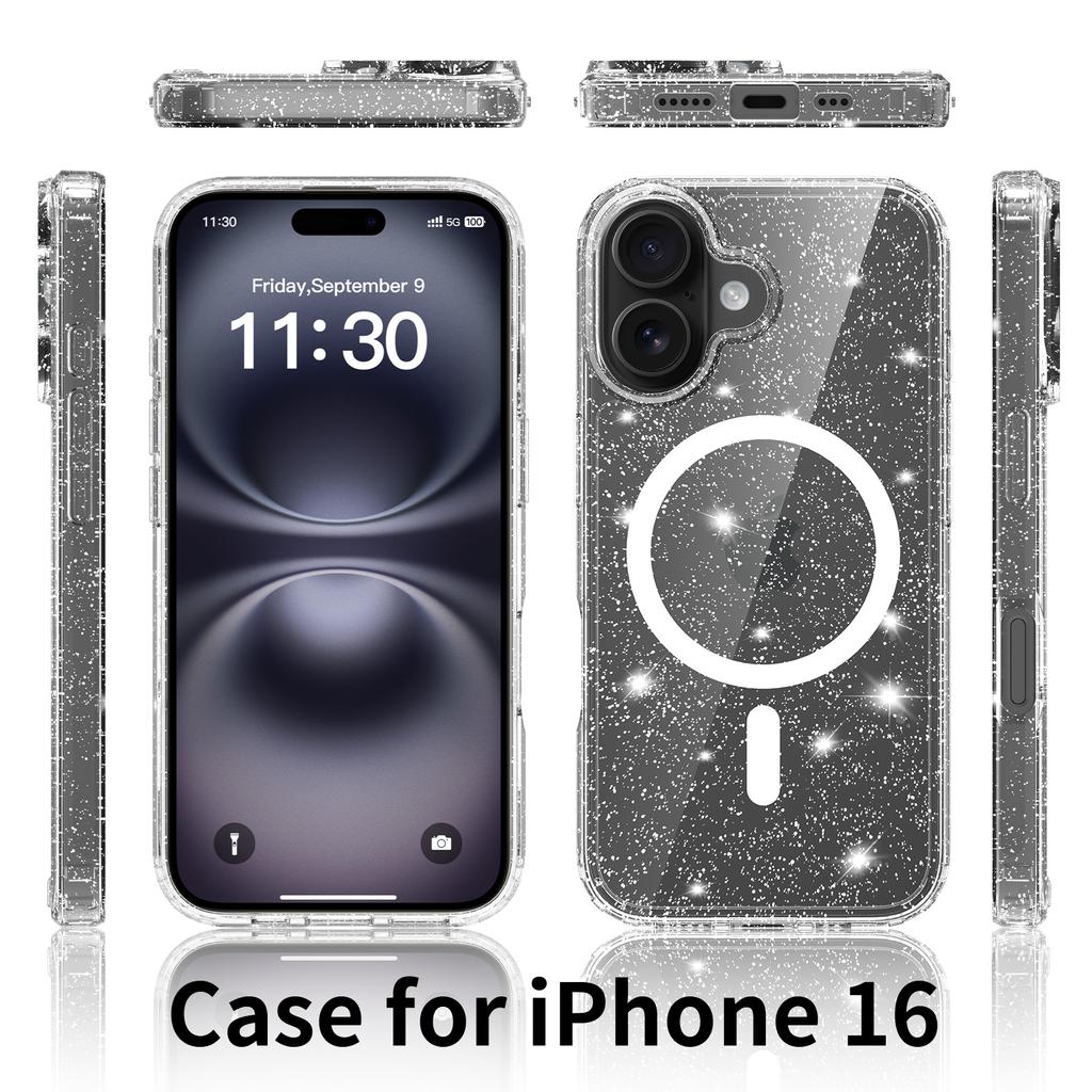 Magnetic Glitter Clear Case for Magsafe Iphone 17 Pro Max Air 16 Plus 16E 15 13Pro 14 Pro 16Pro 17Pro Mag Safe Anti Yellowing Phone Cover Accessories