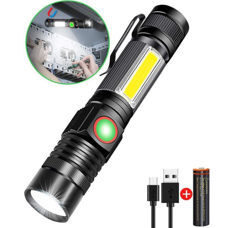 Powerful LED Flashlight Rechargeable UV Light Zoom LED COB High Power Tactical Flashlight Torch Outdoor For Camping Hunting