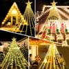 9X3M Outdoor Christmas Star String Light 288LED Lighted Waterfall Tree Hanging Garland Light with Topper Star Fairy Light