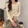 Asymmetric Long Sleeve Top Knit Base Layer for Women Autumn Thin Slim Fit Short Split Inner Wear Hot Girl Top