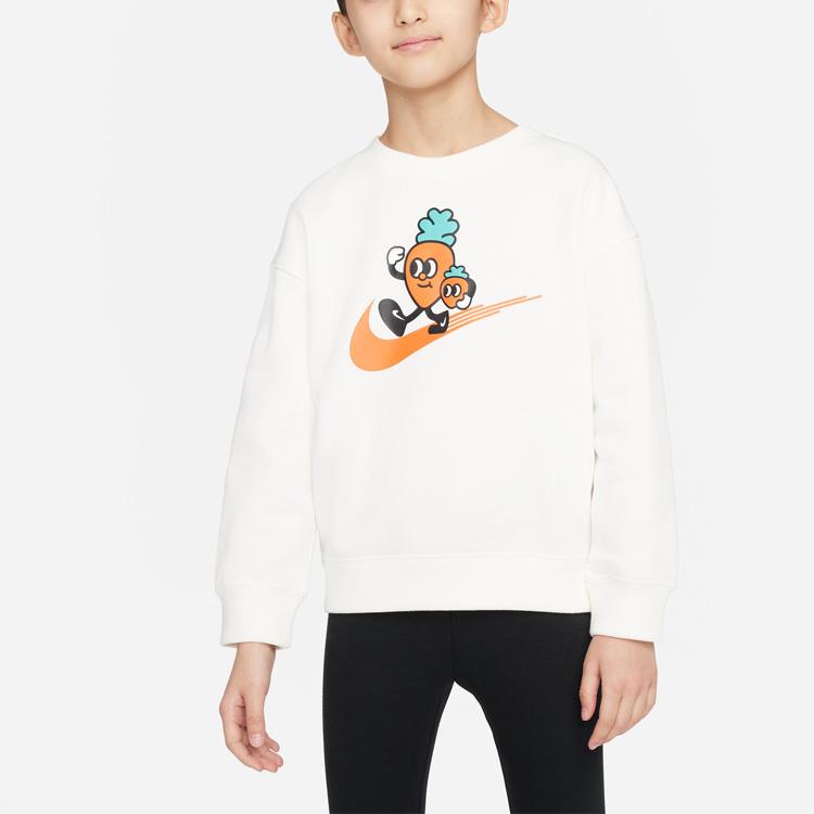 Nike Sweatshirt Pattern Print Crew Neck Pullover Kids Tops White FN7117-133