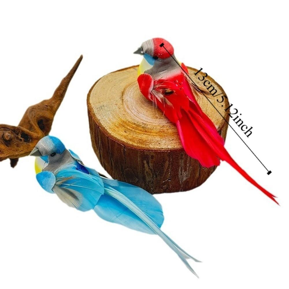 6pcs Colorful Simulation Birds with Clip Photography Props Long-haired Sparrow Home Decor Artificial Foam Feathers Birds