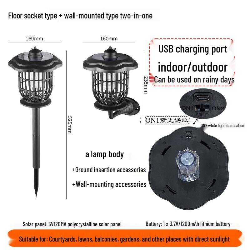 Waterproof Rechargeable Solar Insect & Mosquito Killer Lamp for Outdoor Use