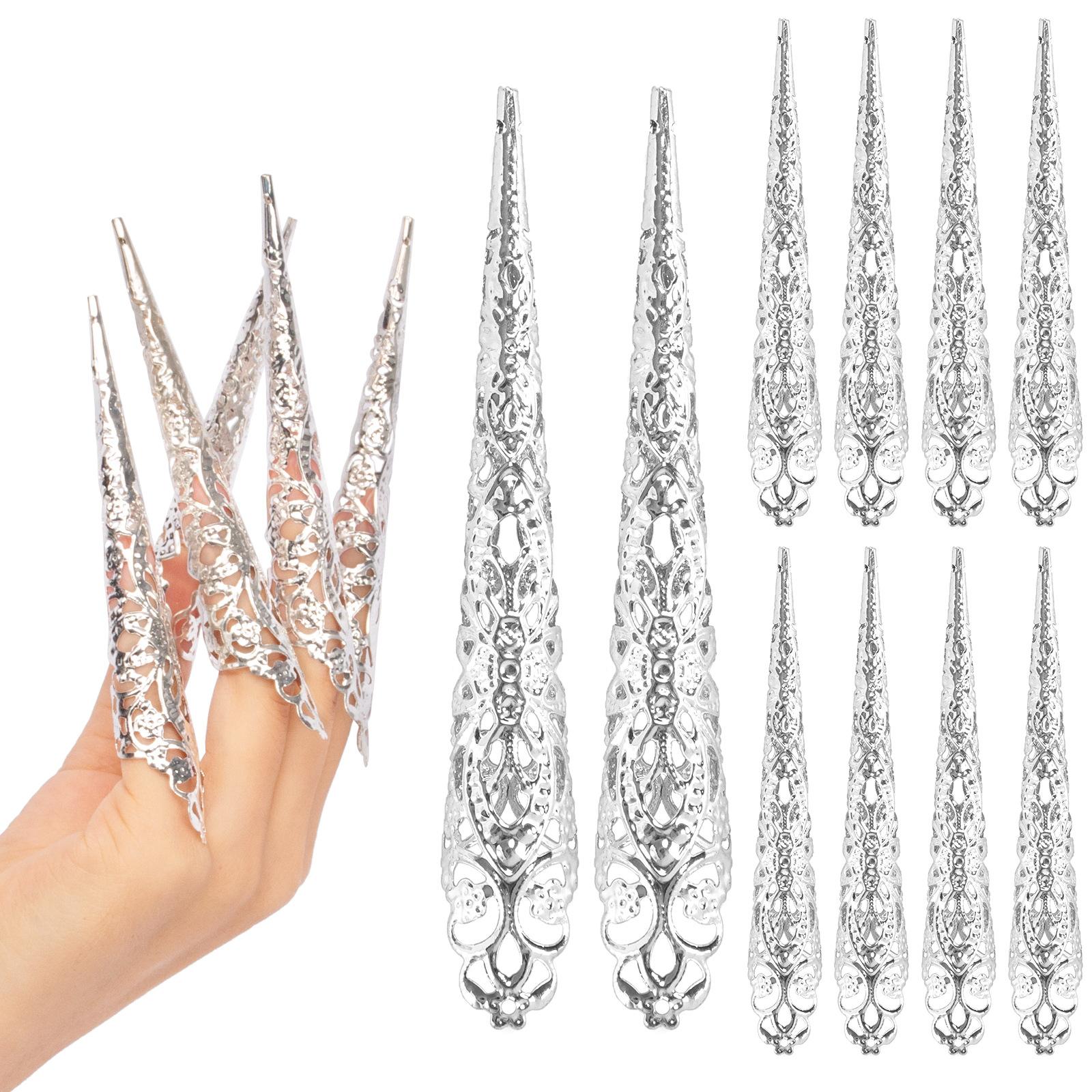 

10 шт., комплект золотых колец для ногтей королевы, древний костюм, античный стиль, индийские аксессуары для танца живота, накладные ногти для защиты пальцев