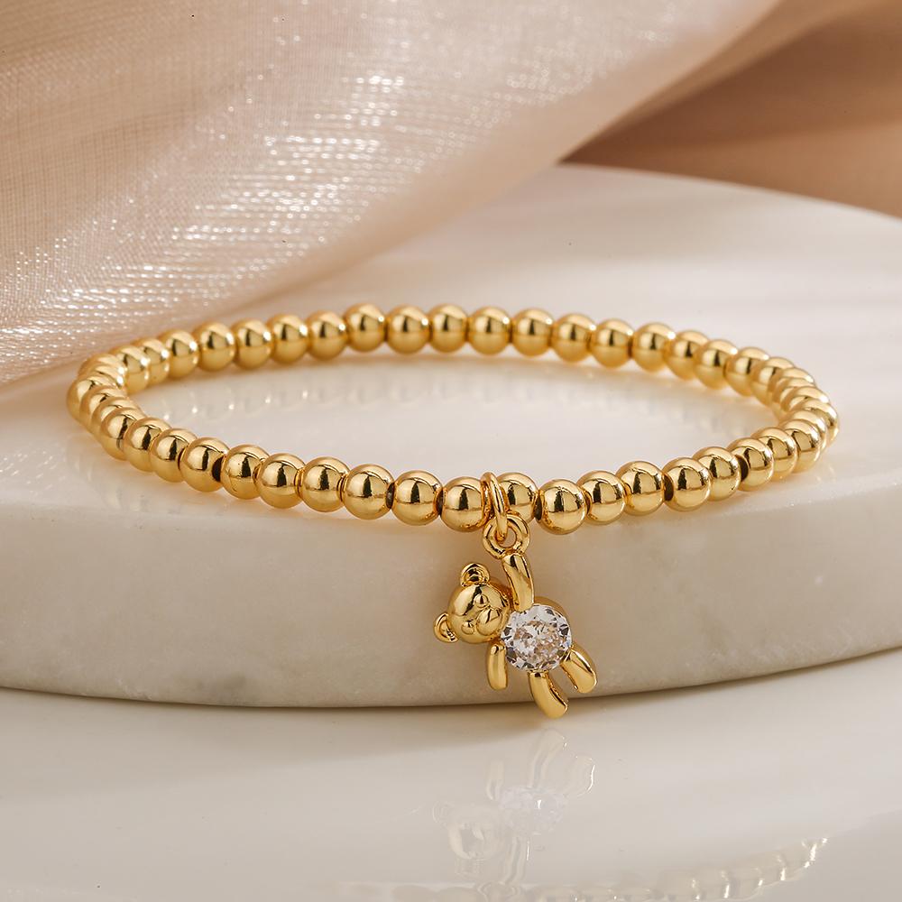 NEWBUY Trendy Gold Color Copper Beads Bracelets For Women White/Pink/Purple CZ Cute Bear Jewelry