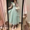 French Gentle Temperament Waist Square Neck Dress Women's Summer Swinging Long Dress Showing Thin Flying Sleeves Skirt