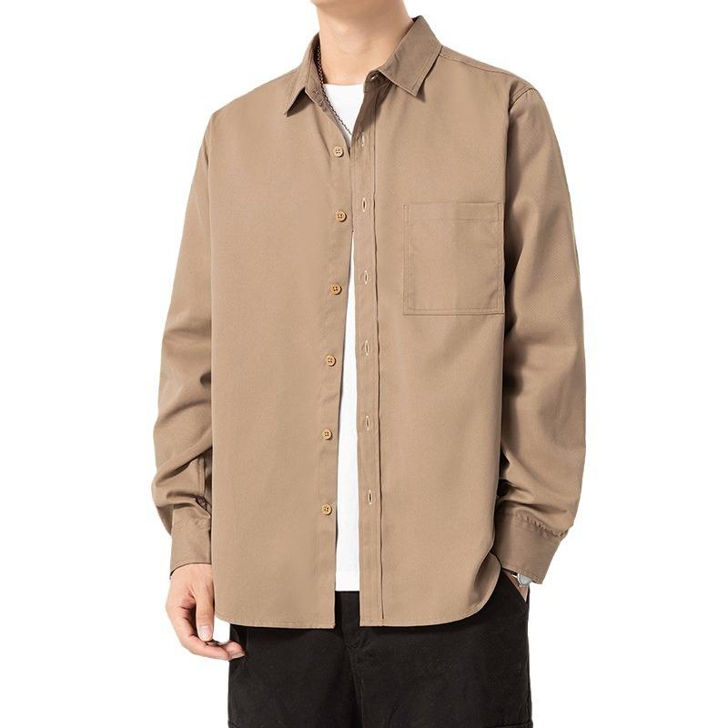 Camicia da uomo a maniche lunghe autunnale, giovanile, casual, tinta unita, larga, stile Hong Kong, tendenza, camicia giacca da lavoro, abbigliamento da uomo