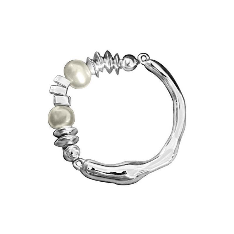 Elegant Korean-Style Sweet Pearl Silver Ring for Women - Handmade Geometric Design, Perfect for Any Occasion.