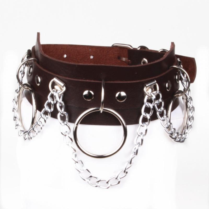 Punk Accessory O-shaped Chain Neck Chain PU Leather Collar Exaggerated Accessory Necklace Collarbone Chain