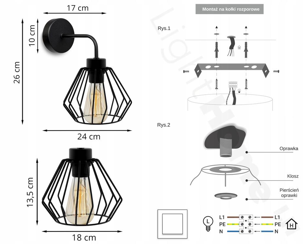 ELEGANT RETRO WALL LAMP WIRE BLACK LOFT
