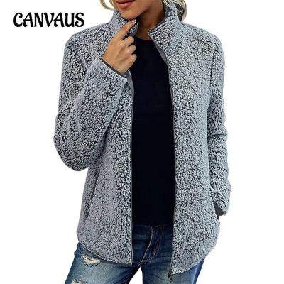 Kragen Einfarbig Top Sweatshirt Damen Casual Fashion Langarm Reißverschluss Bubble Fleece Jacke