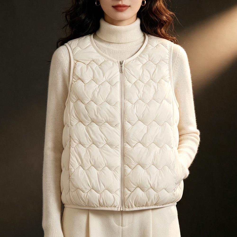 Women's 2025 Collarless Cotton Vest - Autumn/Winter Large Size Round Neck Waistcoat