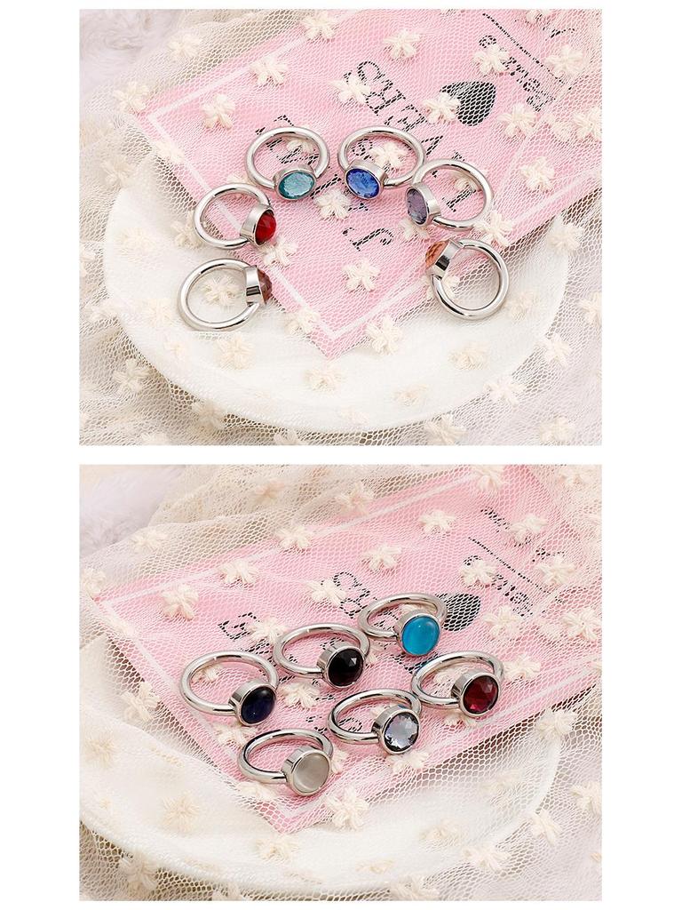 Korean Titanium Steel Crystal Multi-Color Cat's Eye Stone Ring