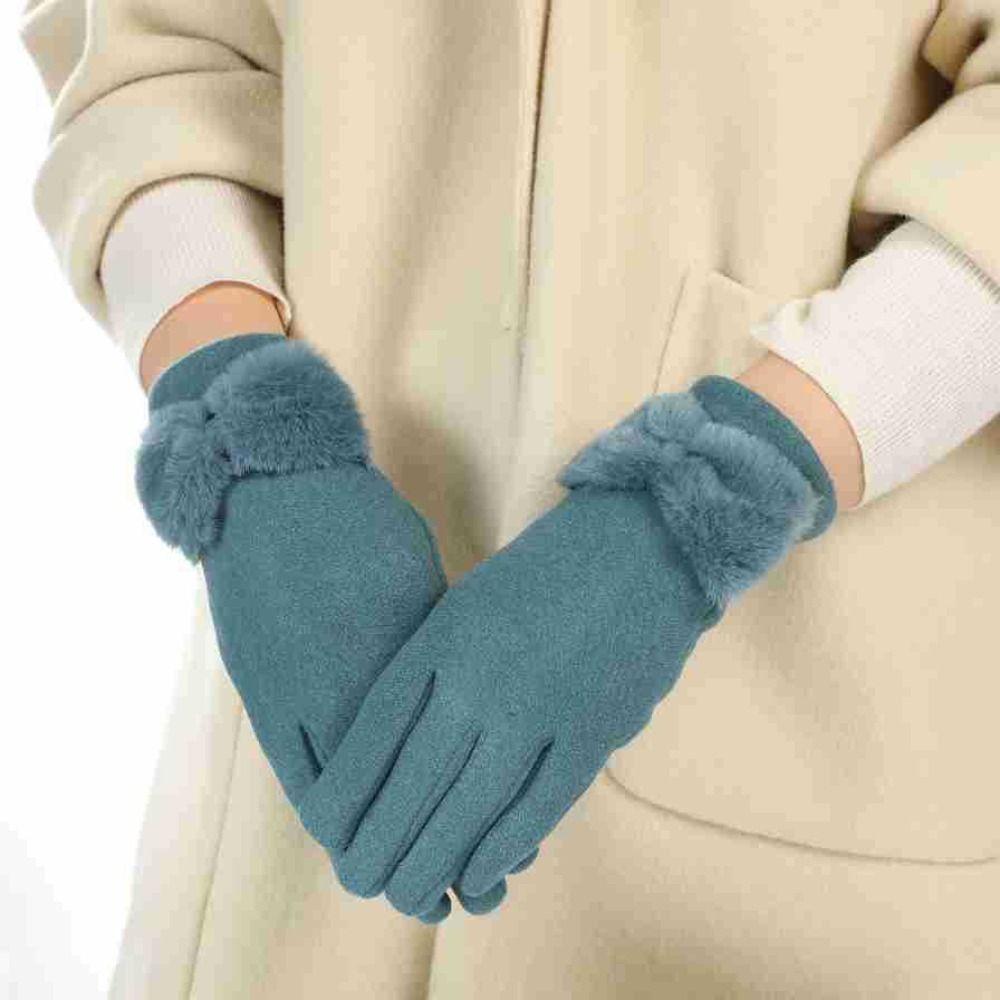 Plush Winter Velvet Gloves Solid Color Gloves Fashion Bowknot Mittens Cycling