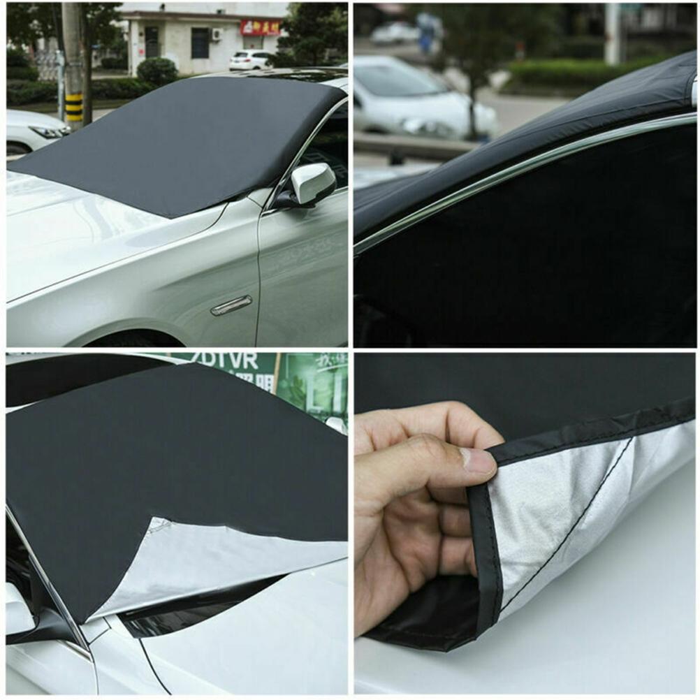 Magnetic Car Sun Shade Cover with Flap and Safety Strap Car Front Windshield Snow Protective Cover