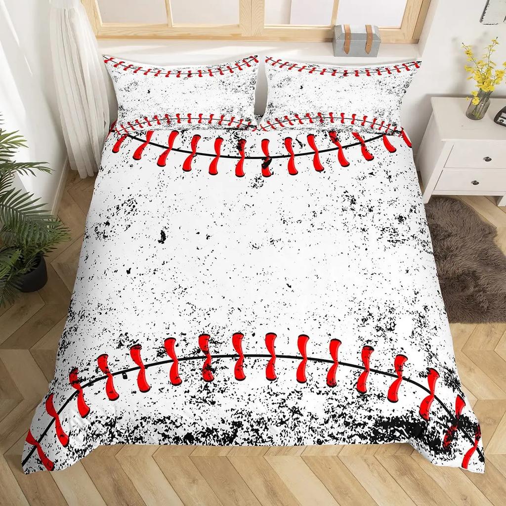 Baseball Game King Queen Duvet Cover Ball Sports Theme Bedding Set Athlete Competitive Quilt Cover Polyester Comforter Cover