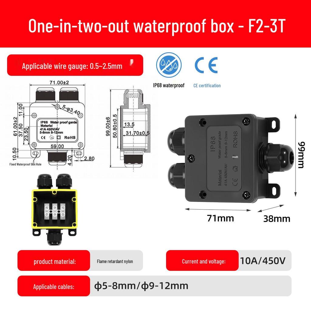 IP68 Waterproof Outdoor Junction Box with Terminals – Plastic High Power Rainproof Distribution Box with Ears