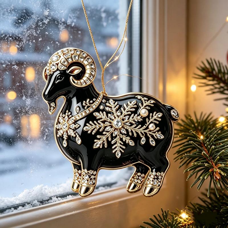 Christmas Tree Hanging Ornament Chinese Zodiac Goat Acrylic Pendant for Home Winter Holiday New Year Party Decor Gift