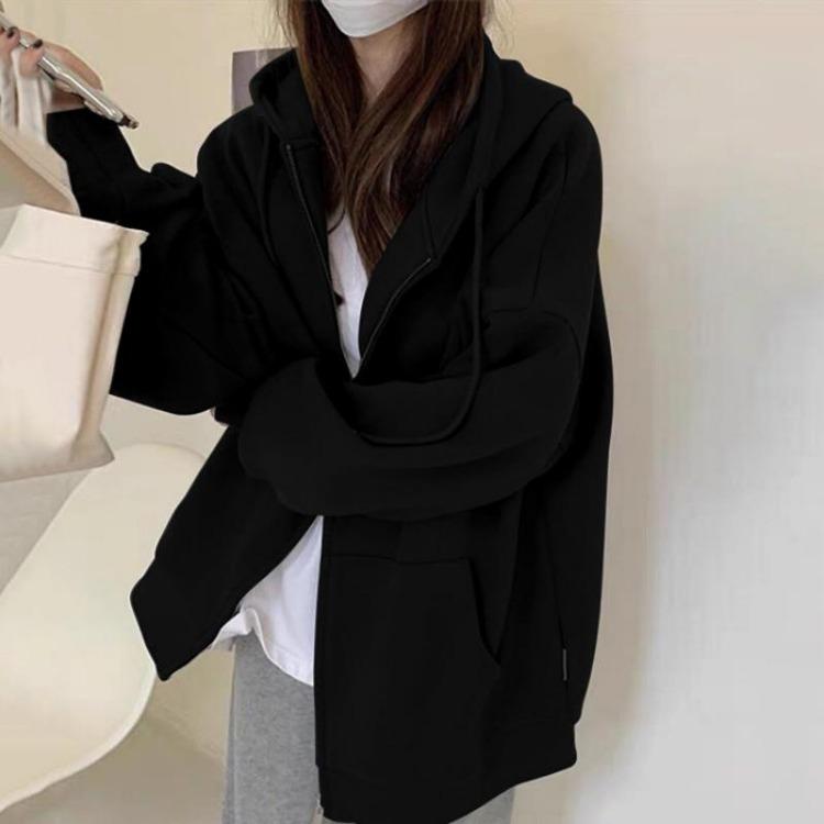 Women's Oversized Zip Up Hoodie Jacket Solid Coat Long Sleeve Casual Loose Sweatshirt Harajuku Basic Spring Autumn Pockets Casual Streetwear