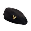 Cotton Soft Winter Beret Women Heart Metal Detail Cozy Sweet And